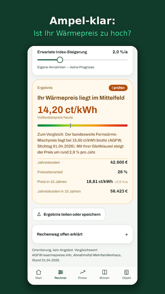 Wärmepreis-Rechner: Ampel zeigt, ob der Wärmepreis zu hoch ist